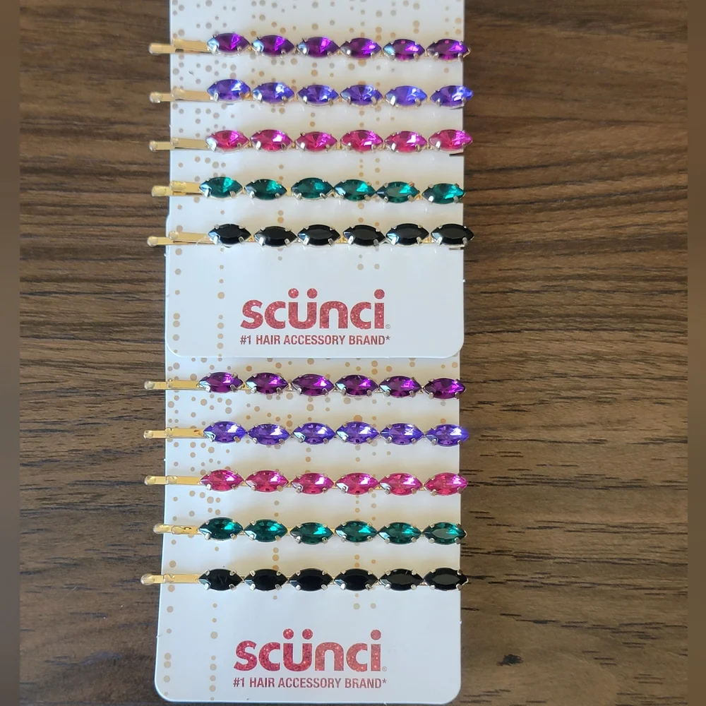 Scunci Rhinestone Jewel Bobby Pins 10 pcs New Gems 2 Sets Hair Gold Multi Color
